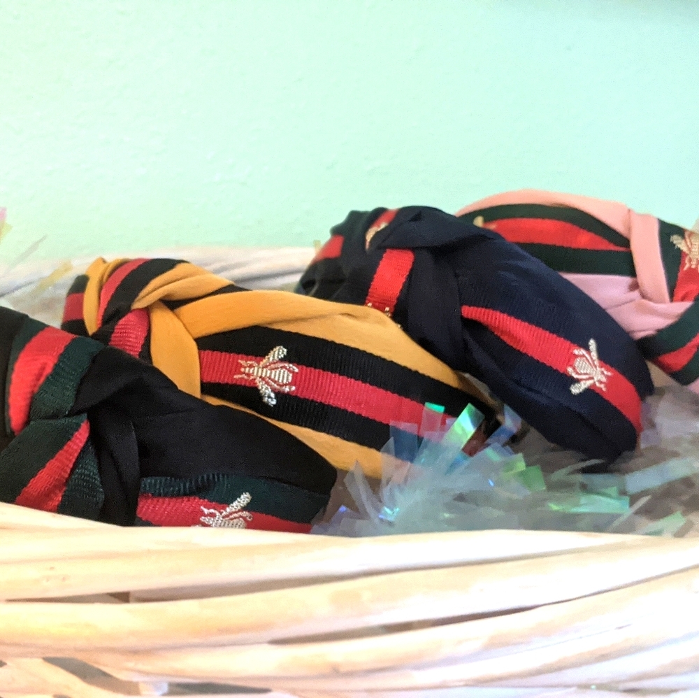 Top knot headband silk bees and monogram